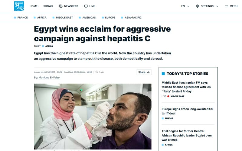 مصر تنال الإشادة لحملتها الحازمة ضد فيروس سي